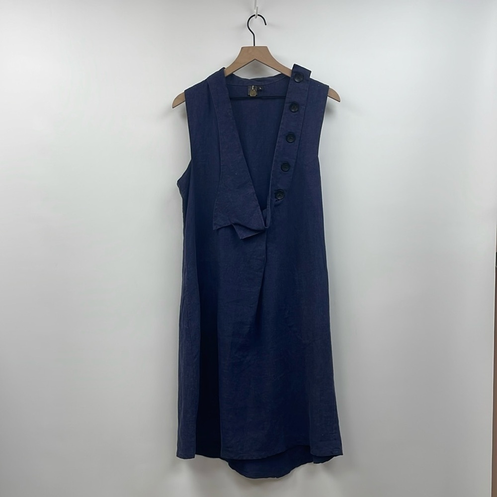 Feral Childe NYC Lagenlook Sleeveless Draped Shift Dress Contemporary Navy Large